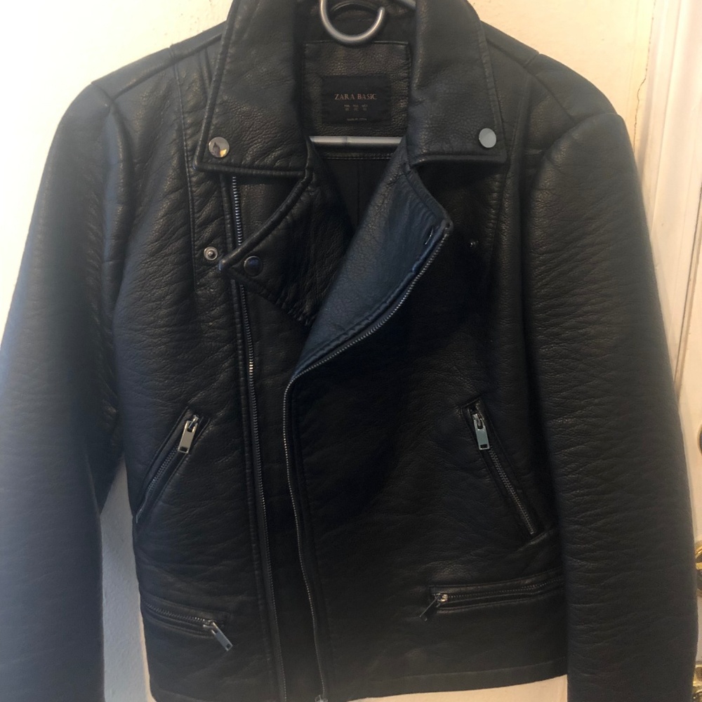 Zara Faux Leather Black Moto Jacket size XL